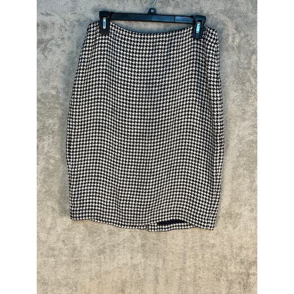 Ralph Lauren Pencil Skirt Size 10 Linen Silk Blend Navy Houndstooth Preppy Twee - Picture 1 of 7
